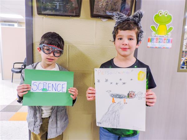Students and teachers dressing up for a vocabulary parade. 